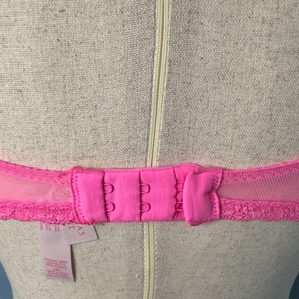 Victoria's Secret Dream Angels Hot Pink Sheer Lace Unlined Demi Bra 34C - Picture 15 of 16